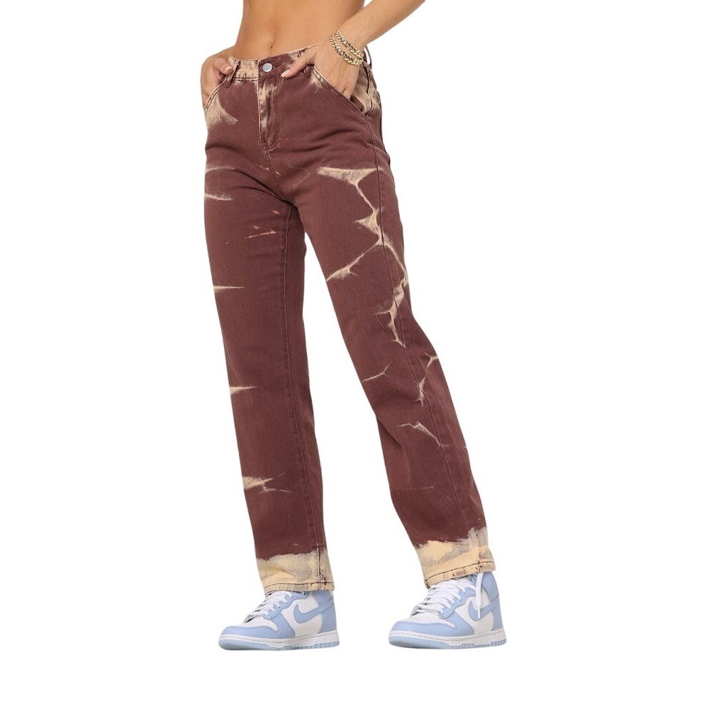 CIDER Tie Dye High Rise Straight Leg Jeans, Brown and Tan, Size Small